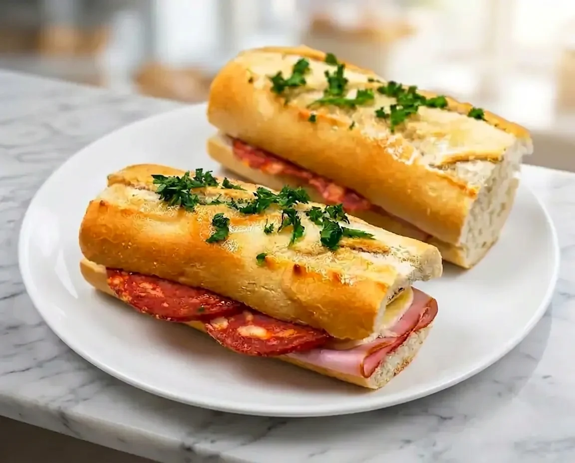 Ham and salami baguette sandwiches